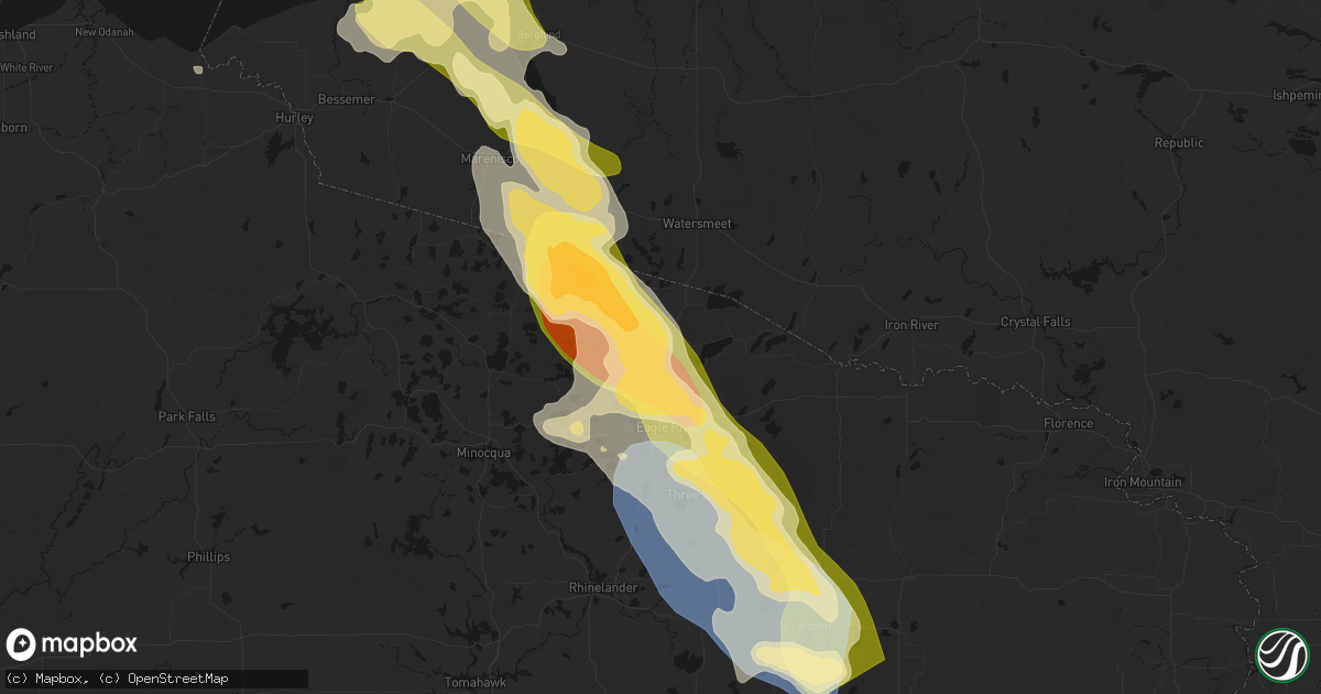 Hail map in Conover, WI on July 27, 2026