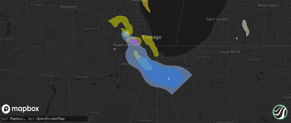 Hail map in Country Club Hills, IL on July 27, 2026