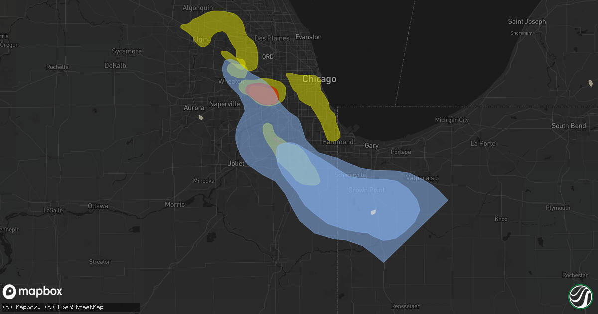 Hail map in Country Club Hills, IL on July 27, 2026