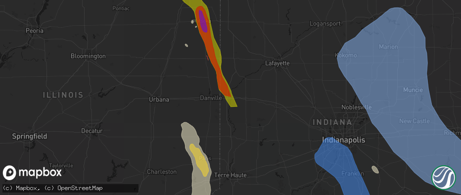 Hail map in Covington, IN on July 27, 2026