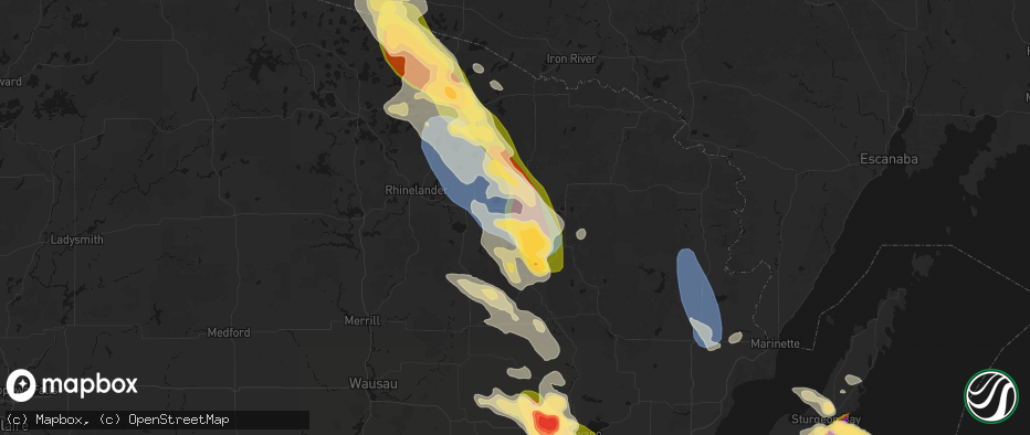 Hail map in Crandon, WI on July 27, 2026