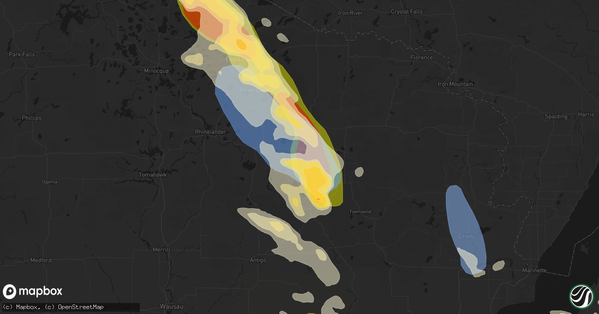 Hail map in Crandon, WI on July 27, 2026