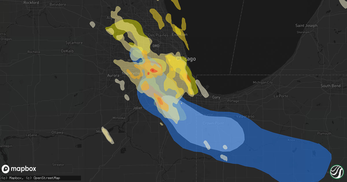 Hail map in Crestwood, IL on July 27, 2026