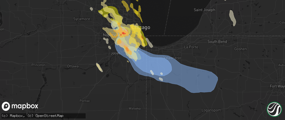 Hail map in Crete, IL on July 27, 2026