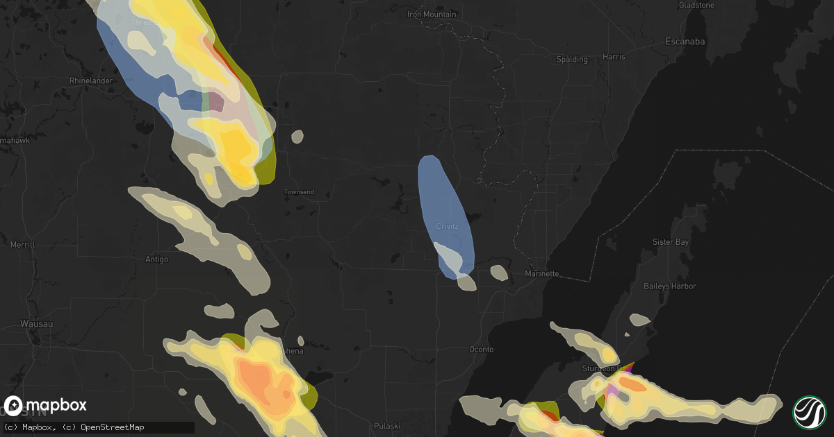 Hail map in Crivitz, WI on July 27, 2026