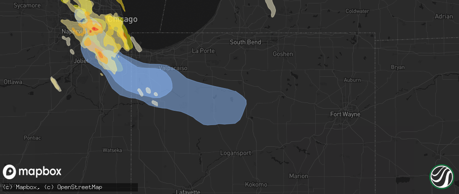 Hail map in Culver, IN on July 27, 2026