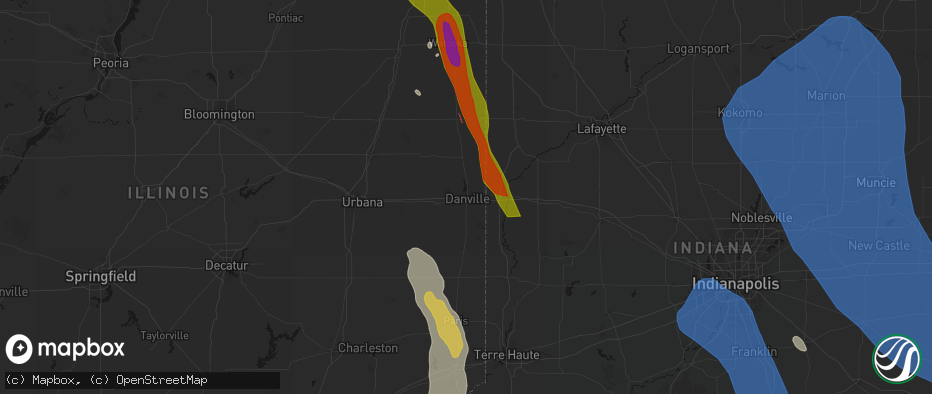Hail map in Danville, IL on July 27, 2026