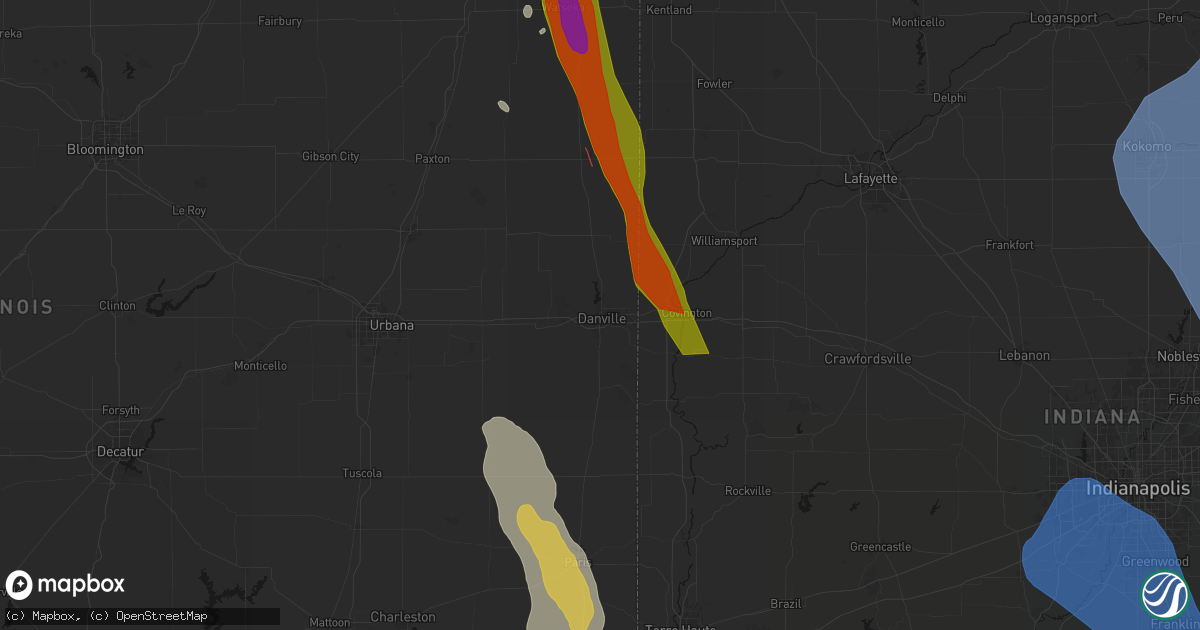Hail map in Danville, IL on July 27, 2026