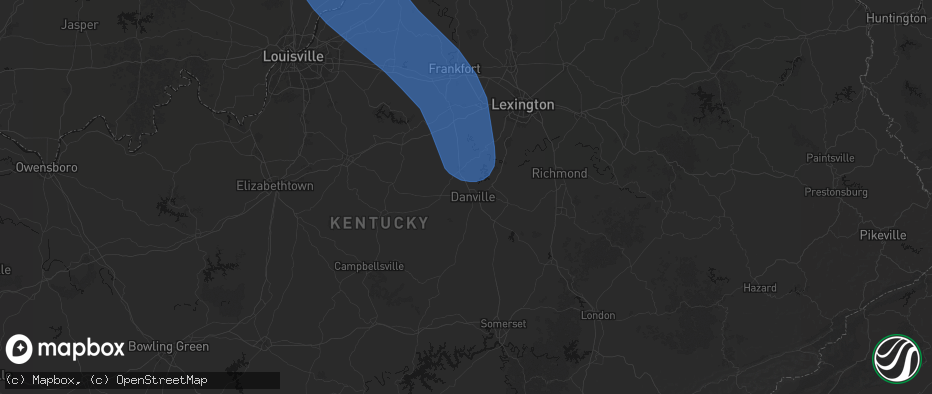 Hail map in Danville, KY on July 27, 2026
