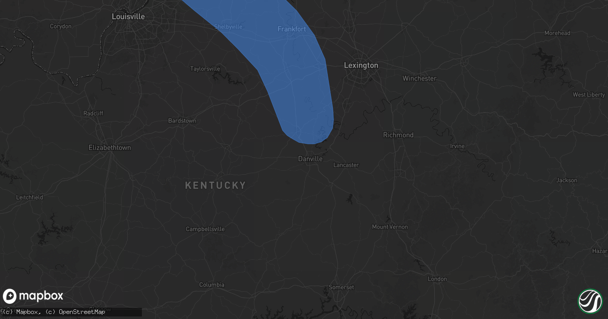 Hail map in Danville, KY on July 27, 2026