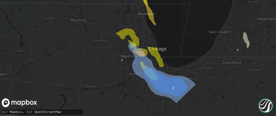 Hail map in Darien, IL on July 27, 2026