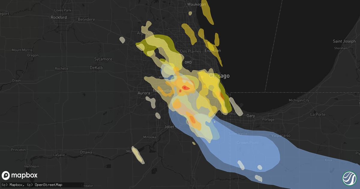 Hail map in Darien, IL on July 27, 2026