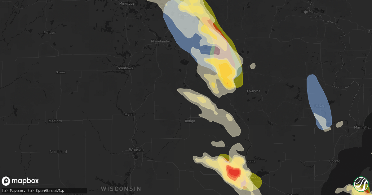 Hail map in Deerbrook, WI on July 27, 2026