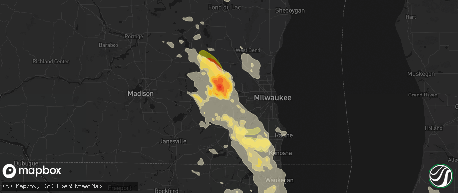 Hail map in Delafield, WI on July 27, 2026