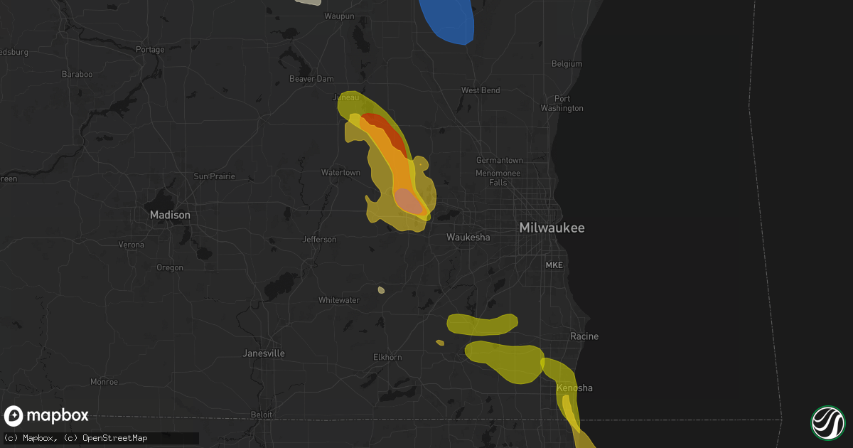 Hail map in Delafield, WI on July 27, 2026