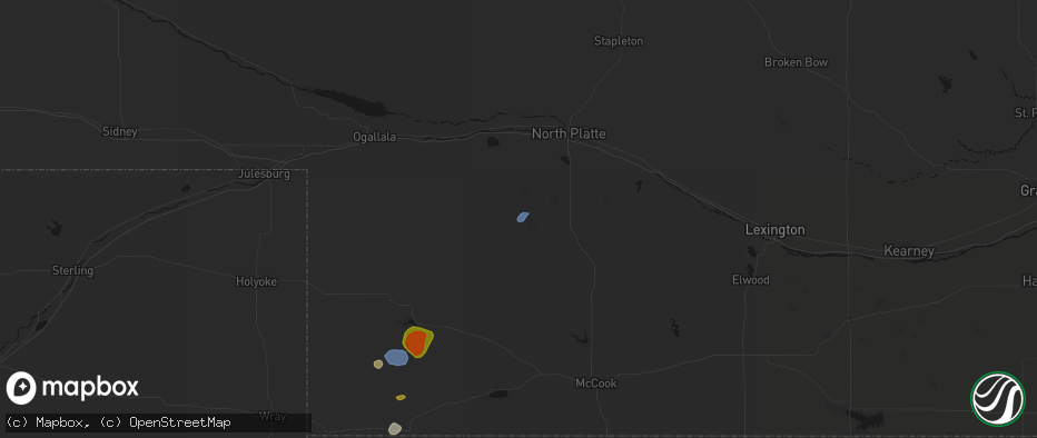 Hail map in Dickens, NE on July 27, 2026