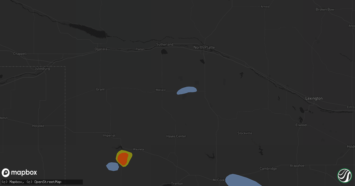 Hail map in Dickens, NE on July 27, 2026