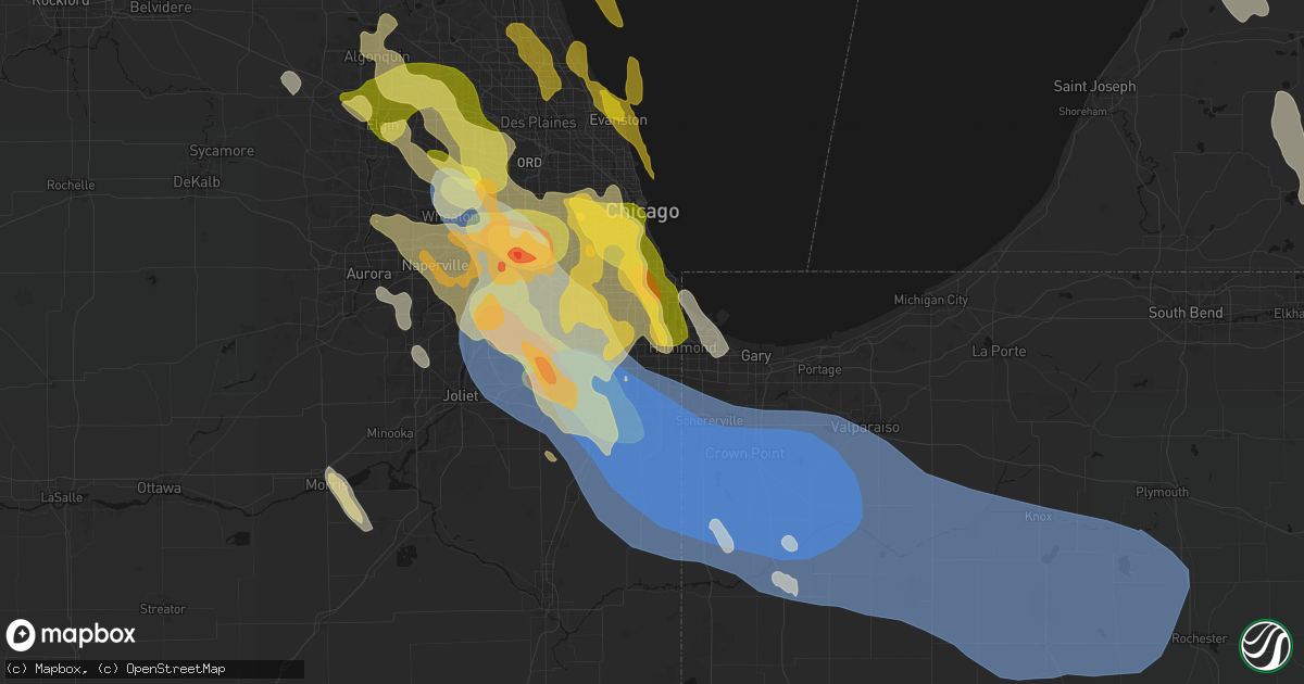 Hail map in Dolton, IL on July 27, 2026
