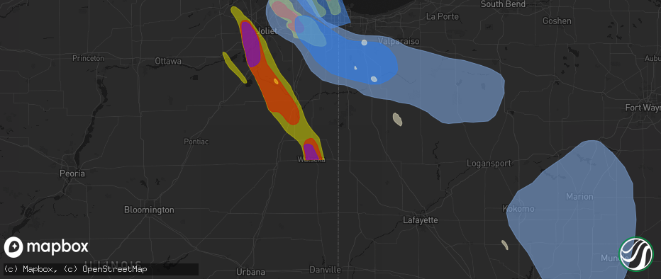 Hail map in Donovan, IL on July 27, 2026