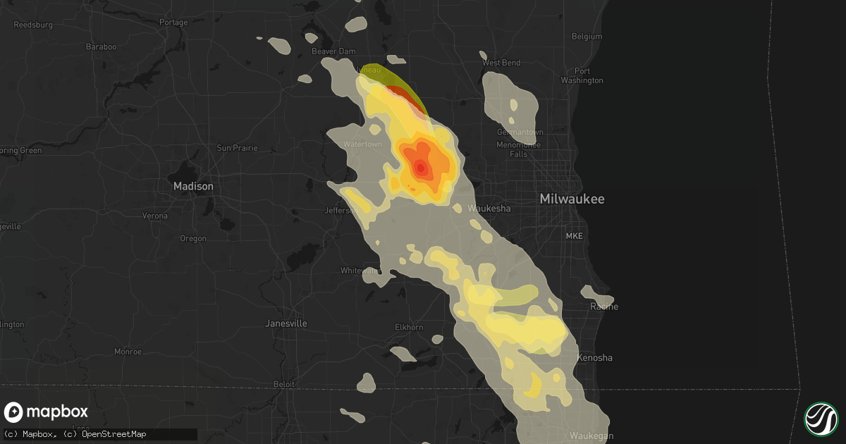 Hail map in Dousman, WI on July 27, 2026