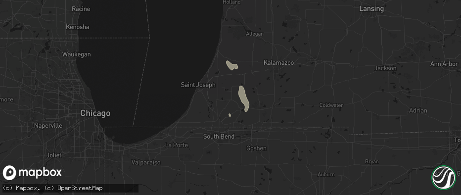 Hail map in Dowagiac, MI on July 27, 2026