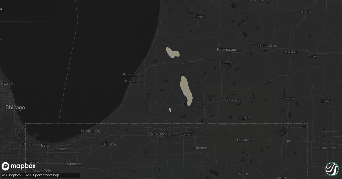 Hail map in Dowagiac, MI on July 27, 2026