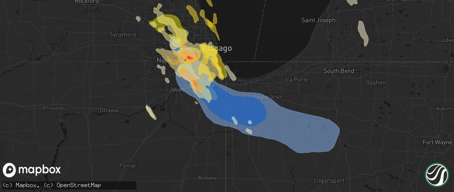 Hail map in Dyer, IN on July 27, 2026
