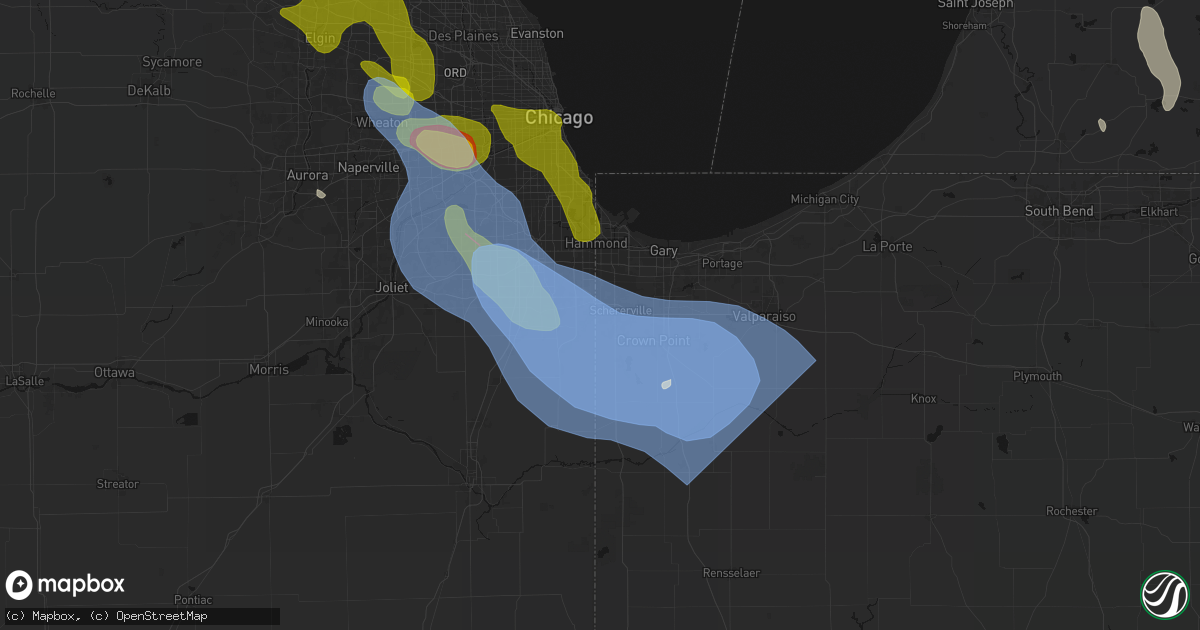 Hail map in Dyer, IN on July 27, 2026