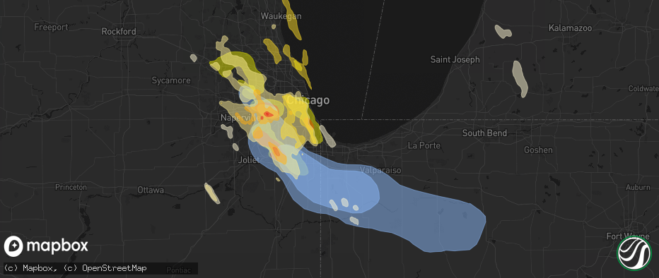 Hail map in East Chicago, IN on July 27, 2026
