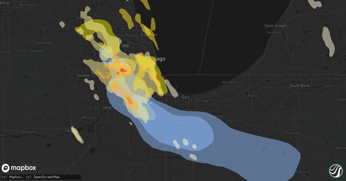 Hail map in East Chicago, IN on July 27, 2026