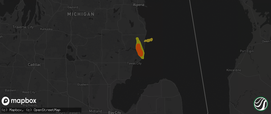 Hail map in East Tawas, MI on July 27, 2026