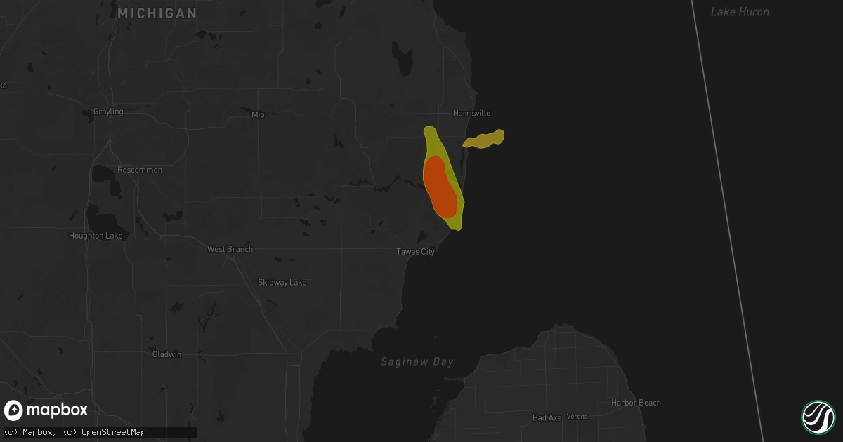 Hail map in East Tawas, MI on July 27, 2026