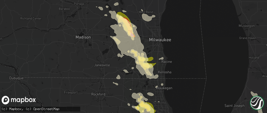 Hail map in East Troy, WI on July 27, 2026