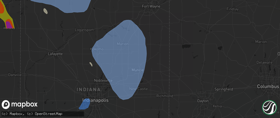 Hail map in Eaton, IN on July 27, 2026