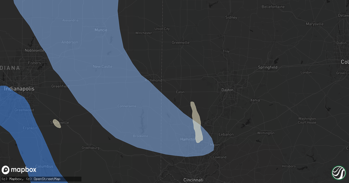 Hail map in Eaton, OH on July 27, 2026