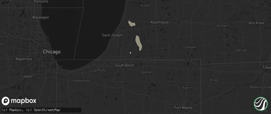 Hail map in Edwardsburg, MI on July 27, 2026