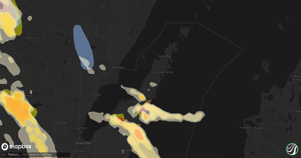 Hail map in Egg Harbor, WI on July 27, 2026