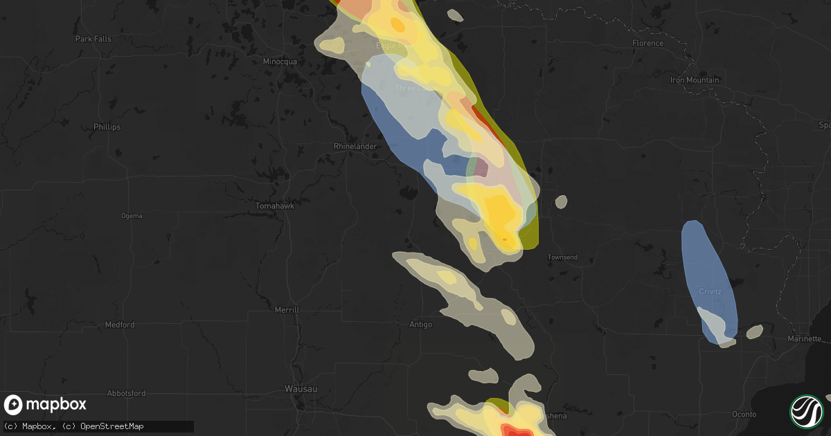 Hail map in Elcho, WI on July 27, 2026