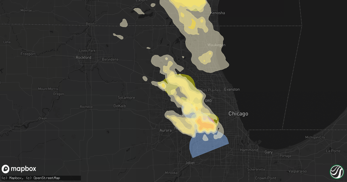 Hail map in Elgin, IL on July 27, 2026