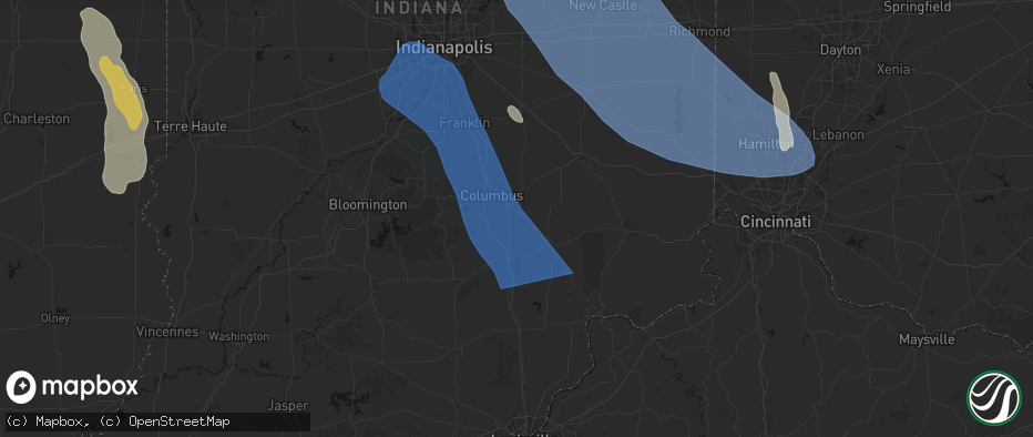 Hail map in Elizabethtown, IN on July 27, 2026