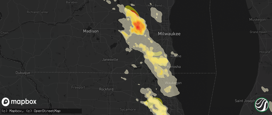 Hail map in Elkhorn, WI on July 27, 2026