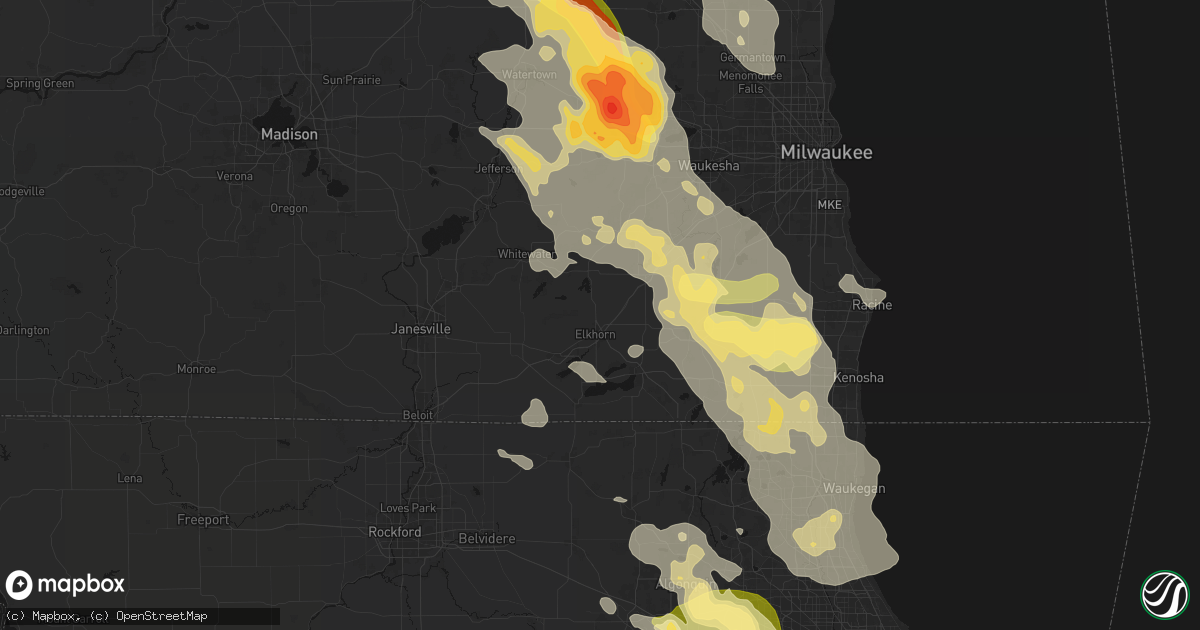 Hail map in Elkhorn, WI on July 27, 2026