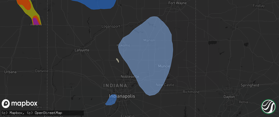 Hail map in Elwood, IN on July 27, 2026