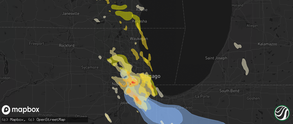 Hail map in Evanston, IL on July 27, 2026