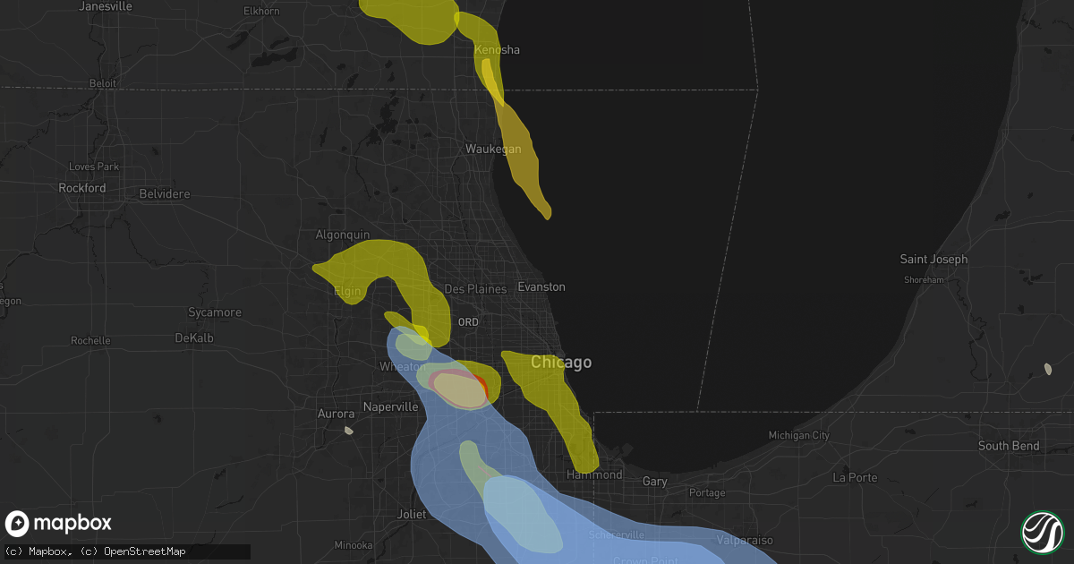 Hail map in Evanston, IL on July 27, 2026
