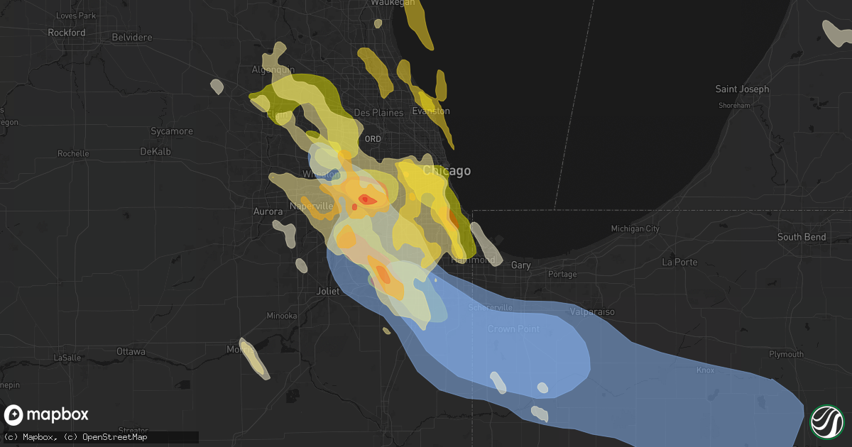 Hail map in Evergreen Park, IL on July 27, 2026