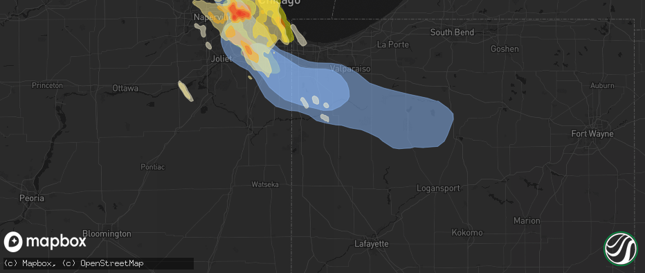 Hail map in Fair Oaks, IN on July 27, 2026