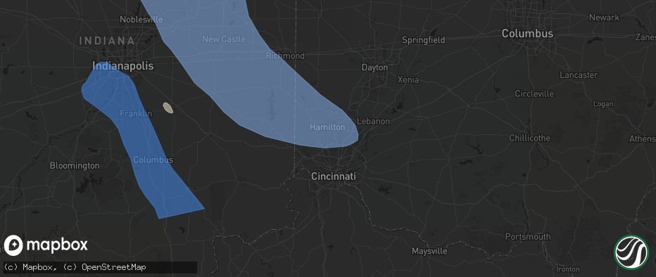 Hail map in Fairfield, OH on July 27, 2026