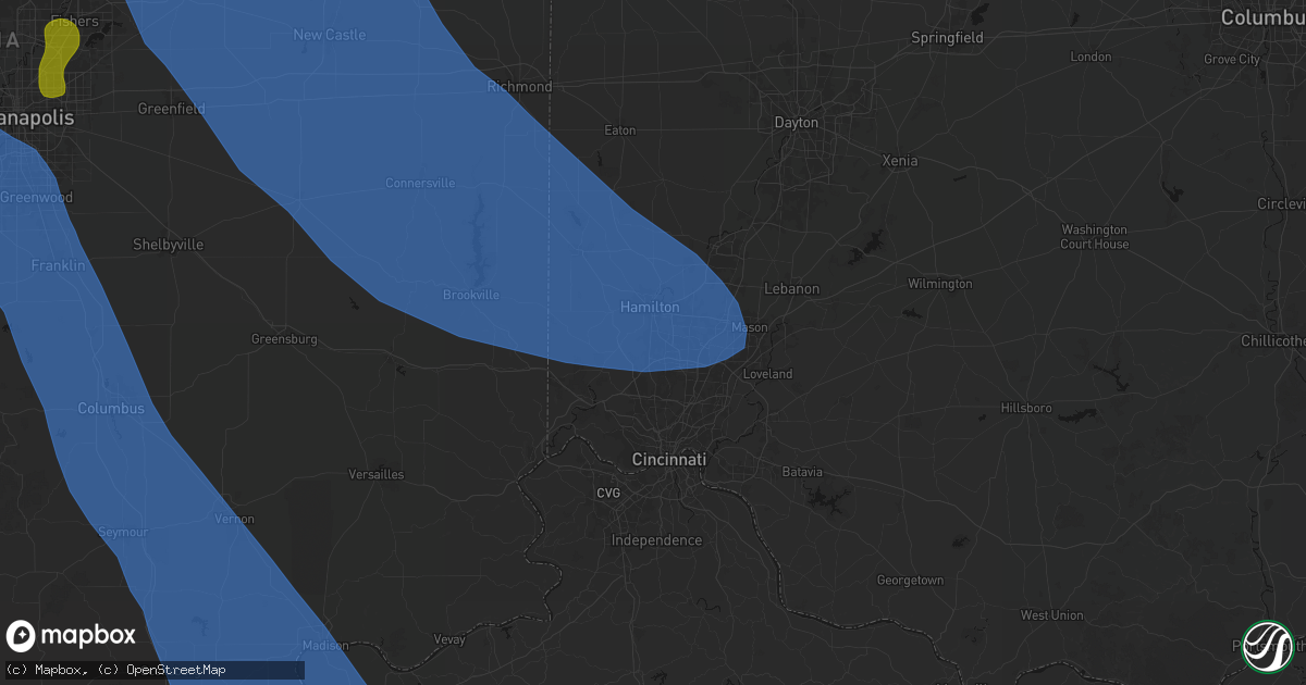 Hail map in Fairfield, OH on July 27, 2026