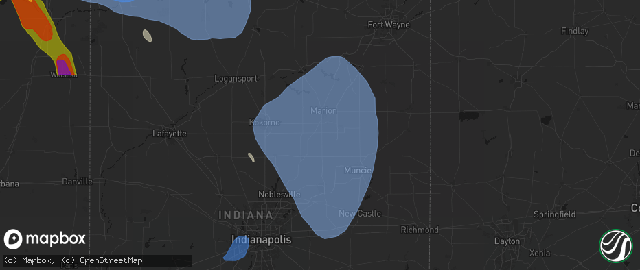 Hail map in Fairmount, IN on July 27, 2026